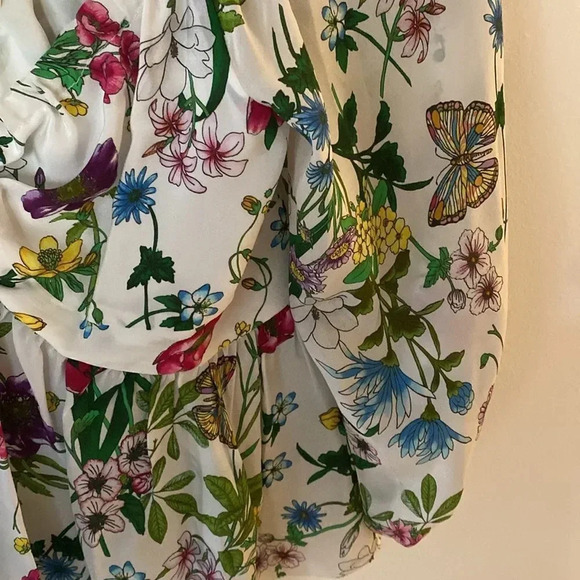 L'agence Elena Off-The-Shoulder 100% Silk Blouse White Multi Botanical Floral XS - Picture 11 of 13